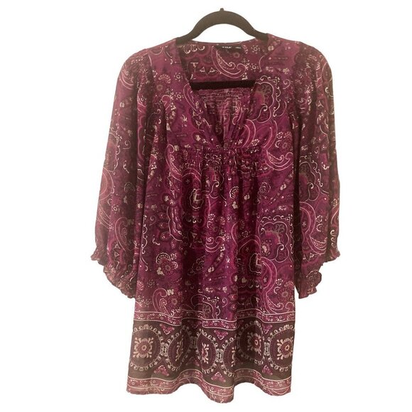 a n a  A New Approach Women's Large Purple Pink Paisley Blouse BOHO Semi Sheer - Picture 1 of 9